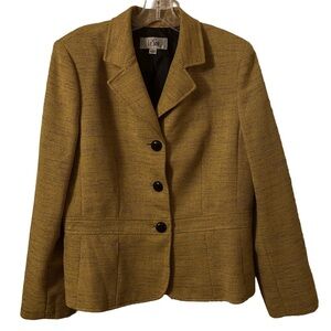 Le Suit Gold Mustard Notched Collar Button Closure Long Sleeves Blazer